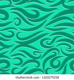 Seamless Wavy Pattern. Paper Cut Background. Hand-drawn Embossed Waves in Classic Style. Elegant Texture with Lettering Effect. Seamless Wavy Background for Cloth, Fashion Printing, Textile, Paper.