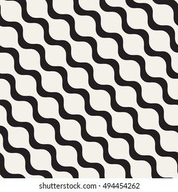 Seamless wavy pattern. Repeating vector texture. Monochrome background with diagonal waves.