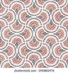Seamless wavy pattern. Seigaiha print in polka dot style. Grunge texture. Bohemian ornament. Vector illustration.