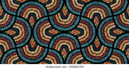 Seamless Wavy Pattern. Seigaiha Print In Polka Dot Style. Grunge Texture. Bohemian Ornament For Home Textiles, Packaging, Carpets. Vector Illustration.