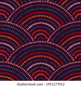 Patrón ondulado sin costura. Impresión de Seigaiha al estilo de los puntos de polka. Textura gruesa. Ilustración vectorial.
