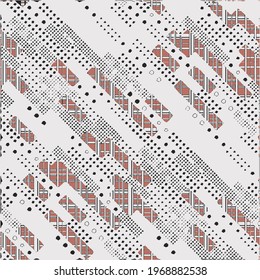 Seamless wavy pattern. Seigaiha print in polka dot style. Grunge texture.