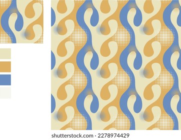  Seamless Wavy Retro Pattern Vector Image. Retro 70s Abstract Background.