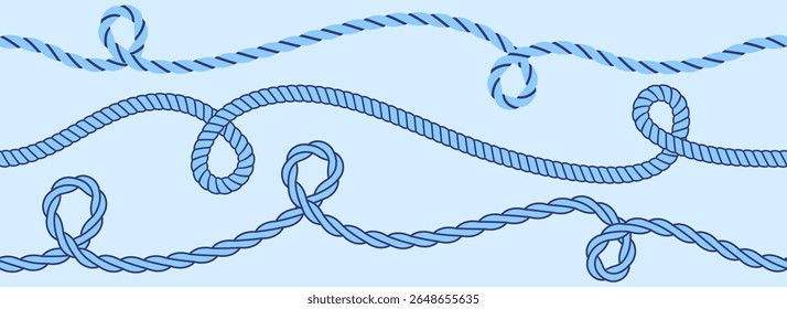 Padrão de corda ondulada sem emenda. Corda de cânhamo repetida listras fundo. Papel de parede de trança repetido náutico. Motivo cordão de cânhamo marinho. Encapsulamento de tiras em cadeia, fio ou entrançado. Vetor