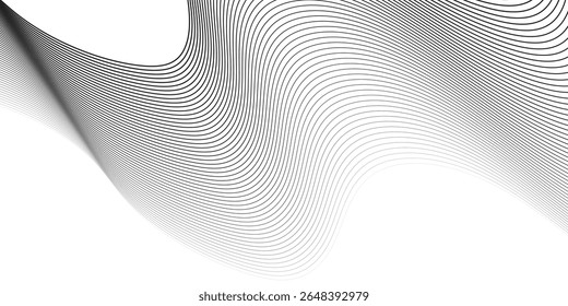 Diseño de la tecnología ondulada inconsútil de la raya, líneas negras Abstractas que fluyen en blanco. Fondo De Onda De Tecnología Suave, Elegantes Curvas Grises Fluidas.