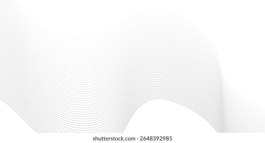 Seamless Wavy Stripe Tech Design, Abstract Black Flowing Lines on White. Smooth Technology Wave Background, Elegant Flowing Gray Curves.