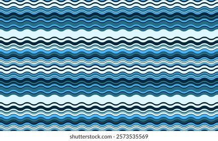 Seamless wavy stripes pattern in calming blues and whites. Perfect for textile design, website backgrounds, or any project needing a tranquil, stylish, and modern aesthetic.