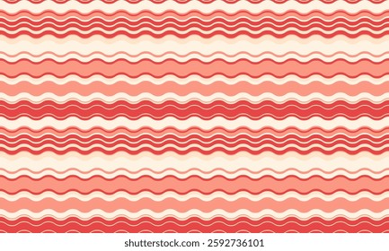 Seamless wavy stripes pattern in coral and cream.  Perfect for textiles, backgrounds, website design, and branding.  A cheerful, modern design evoking feelings of summer and energy.
