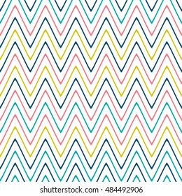 Seamless wavy stripes pattern with stripes of fresh colors on a white background. Vector repeating texture.