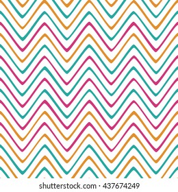 Seamless wavy stripes pattern with stripes of spring colors on a white background. Vector repeating texture.
