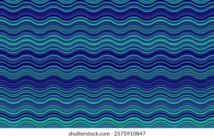 Seamless wavy stripes pattern in teal and navy blue shades.  Perfect for textile prints, website backgrounds, or any design needing a calming, flowing aesthetic.