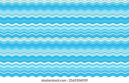 Seamless wavy stripes pattern.  Vibrant blue and cream colors create a calming, summery design ideal for backgrounds, textiles, or website designs.