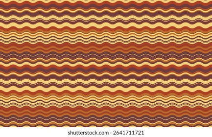 Seamless wavy stripes pattern in warm autumnal tones.  Perfect for textile design, website backgrounds, or packaging. Evokes feelings of warmth, comfort, and fall.
