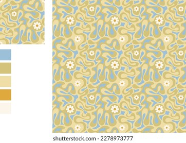 Seamless Wavy Swirl Retro Pattern Vector Image. Retro 70s Abstract Background.
