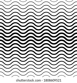 Seamless wavy texture. Background with black lines. Transition of waves of different thickness. Vector illustration
