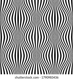 Seamless wavy vector pattern. Optical illusion motion striped 3d effect. 