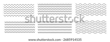 Seamless Wavy zig zag line. wavy and zigzag horizontal underline.  Zig zag lines vector illustration. Set of Waves line and Zig zag lines. Simple Zigzag Borders, Wavy Lines, Curved Zigzag Patterns.