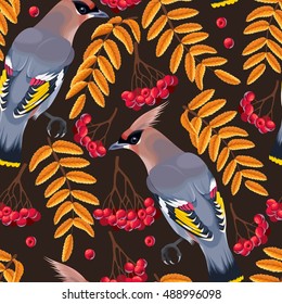 Seamless waxwing and rowan
