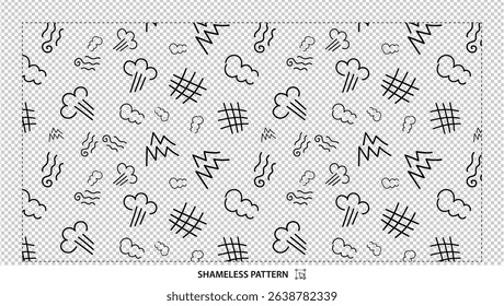 Seamless weather icons pattern with black and white wind clouds and rain on transparent background - Powered by Shutterstock - Get 15% off with code: PIKWIZARD15