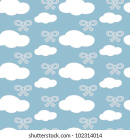 Seamless weather pattern of clouds and ribbons, celebration concept, vector illustration