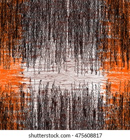 Seamless weave pattern with grunge interlace zigzag stripes in black,orange,white colors
