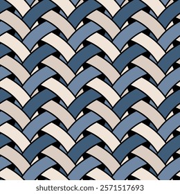 Seamless weave pattern with woven diagonal lines on a black background. Geometric herringbone style design. Abstract vector illustration.