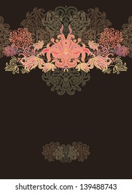 Seamless weaved border pattern with sea anemones, algae, on dark background