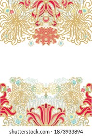 Seamless weaved border pattern with sea anemones, algae, on white background