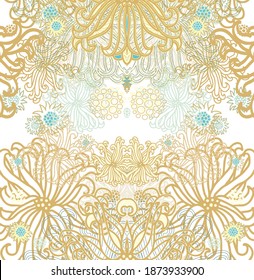 Seamless weaved border pattern with sea anemones, algae, on white background