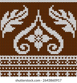 Seamless weaving pattern, flowers and leaves, dark brown background.