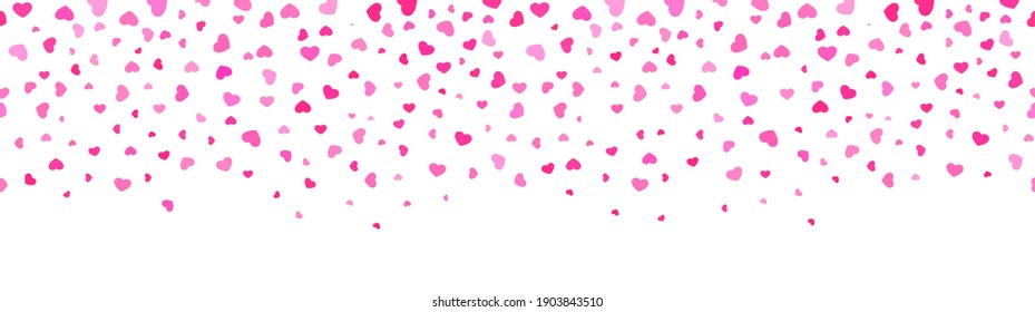 Seamless web banner of falling hearts for decoration, framing, edging, bordering, skirting and cornering