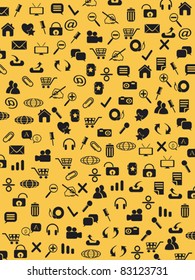 Seamless web icons pattern on yellow background