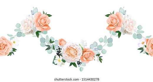 Seamless wedding border with  pastel roses