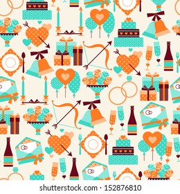 Seamless wedding pattern in retro style.