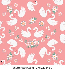 Patrón de Boda sin fisuras con cisnes en el amor, fondo pastel romántico, perfecto para invitaciones, papel de regalo, tela, textil