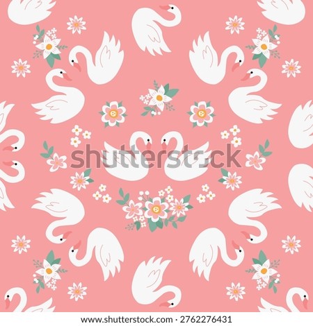 Seamless Wedding Pattern with Swans in Love, Romantic Pastel Background, Perfect for Invitations, Wrapping Paper, Fabric, Textile