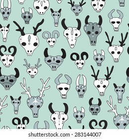 Seamless western cowboy animal garden skull illustration desert theme vintage background pattern in vector
