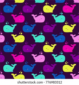 seamless whale cartoon pattern. Baby shower pattern with whale. vector seamless pattern with whale. cute cartoon whale on background. Baby shower pattern.