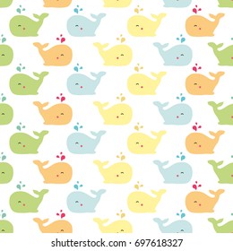 seamless whale cartoon pattern. lovely whales. Baby shower pattern with whale. vector seamless pattern with whale. cute cartoon whale on background. Baby shower pattern