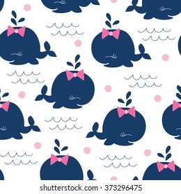 seamless whale girl pattern vector illustration