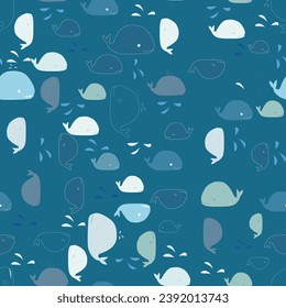 seamless whales pattern, marine theme. it can be used as a print for fabrics, wrapping paper, for packaging