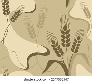 Seamless wheat pattern - wheat based products decoration for flour or bread packaging. Abstract drawn spikes and wavy lines