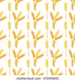 Seamless wheat pattern cereal harvest. Wheat pattern vector illustration nature design rural rye element. Bread food grain wheat pattern nature design seamless pattern agriculture.