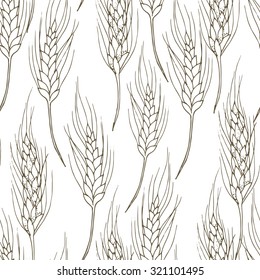 Seamless wheat pattern. Hand drawn. Vector illustration