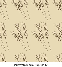 Seamless wheat pattern. Hand drawn.Vector illustration.Bakery and bread theme.Endless wallpaper for pastry's companies. Beige spica background. Eco and healthy concept. Vegan and vegetarian lifestyle