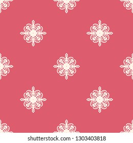 Seamless whiite and pink decorative vector pattern with elegant openwork ornament. Abstract background for printing on paper, wallpaper, covers, textiles, fabrics, for decoration, decoupage, scrapbooking and other