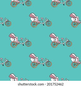 Seamless whimsical bike rickshaw illustration india theme background pattern in vector