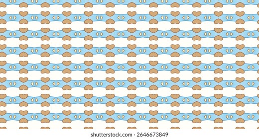 Seamless whimsical pattern featuring cute cartoon-like shapes in blue and brown tones, ideal for textiles, backgrounds, or playful graphic design projects.