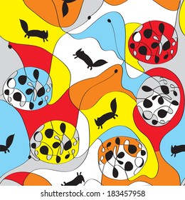 Seamless whimsical pattern with foxes bright design
