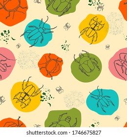 nahtlose whimsical Summer vibe Vektor Bug Muster mit bunten Klappen und handgezeichneten Texturen und organischen Formen